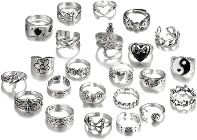 Ring Set, Silber, Blume und Schmetterling, Damen - Bild 1