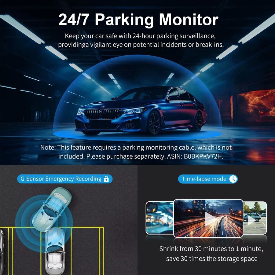 KAWA D5 2K Dashcam mit WiFi-App-Monitor und Sprachsteuerung in Schwarz - Bild 4