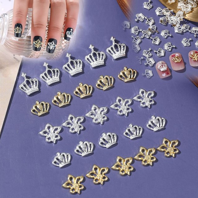 MAGT Nagel Charms Metallkrone Design, 20 Stück, Weiss, Metallic - Bild 1