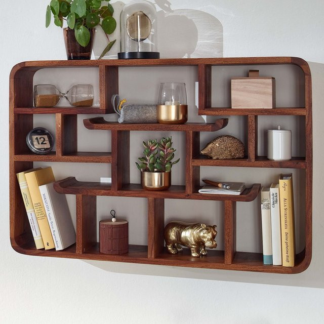 KADIMA DESIGN Modernes Wandregal aus Sheeshamholz in Braun, B/H/T: 80 x 55 x 12 cm - Bild 1