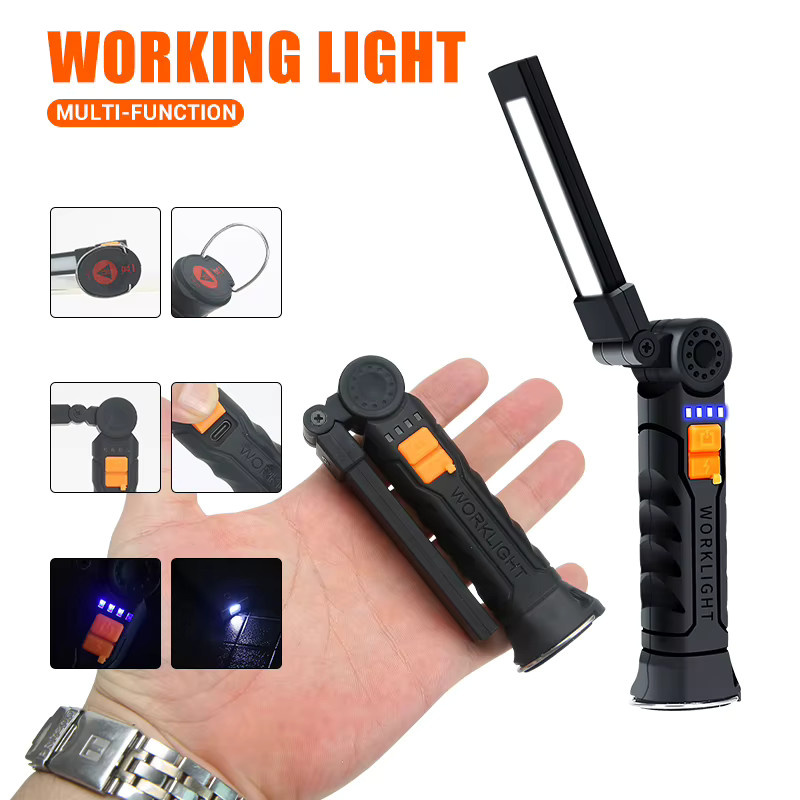 XIWANGFIRE Arbeitsleuchte mit magnetischer Basis, wiederaufladbare tragbare Handtaschenlampe in Schwarz mit 360 Grad Rotation für Reparatur und Camping - Bild 5