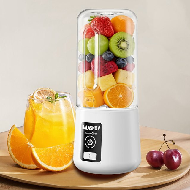 Tragbarer elektrischer Entsafter von BALASHOV in Grün mit Obstmixer und Saftbecher für Gemüse und Obst - Bild 1