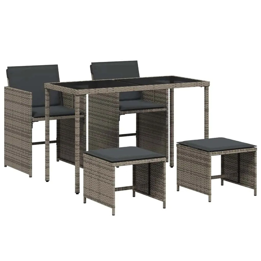 vidaXL 5-teilige Garten-Essgruppe aus Polyrattan mit Kissen in Grau und Glastisch - Bild 2