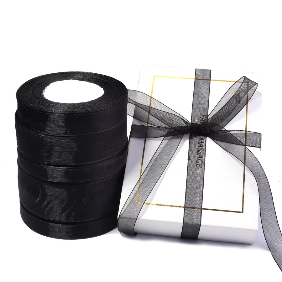 Organza Chiffon Band für Wein, Hochzeit und Dekoration, 50 Yards, Farben: Rot, Schwarz, Grün - Bild 1
