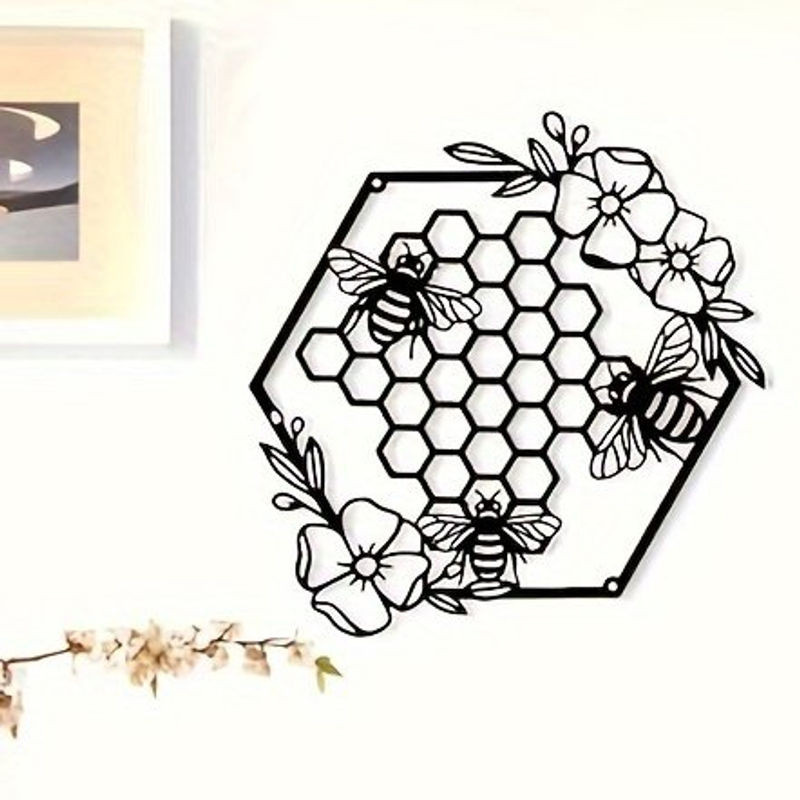 Hello young Wanddekoration aus Metall in Wabenform mit floralem Blumenmuster im Landhausstil, Schwarz - Bild 1