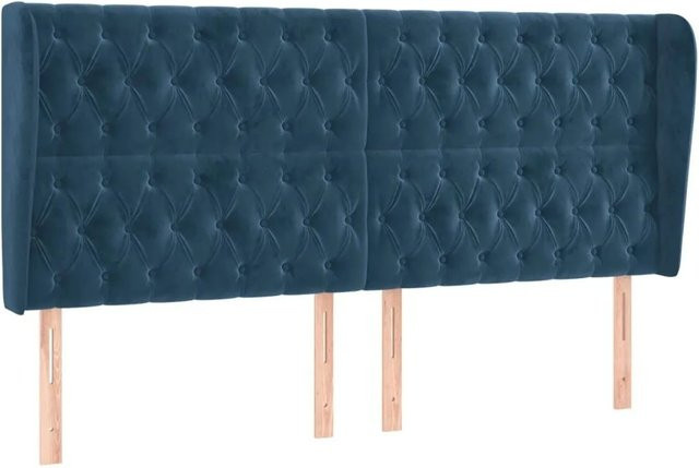 vidaXL Kopfteil mit Ohren in Dunkelblau aus Samt, B/T/H: 183 x 23 x 118/128 cm - Bild 1