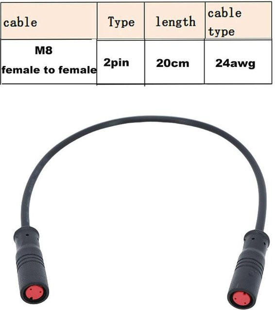 XHJ12 Wasserdichtes E-Bike Kabel M8 2-polig Female to Female für Sensor und Display in Schwarz - Bild 1