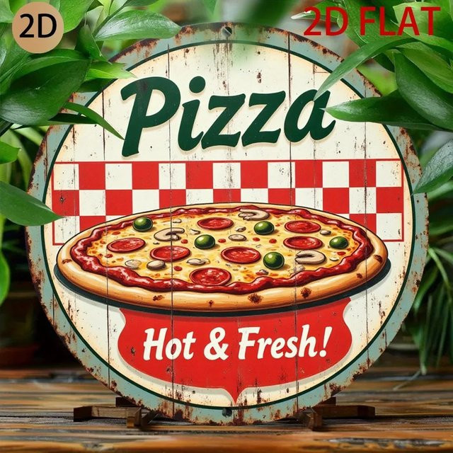 CIFBUY Vintage Pizza Metallschild Rund Wanddekoration Multicolour Durchmesser: 20 cm - Bild 1