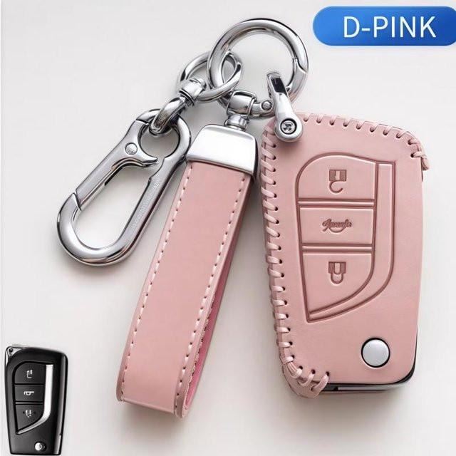Leder Schlüsselhülle für Toyota mit 3 Tasten in Pink - Bild 1