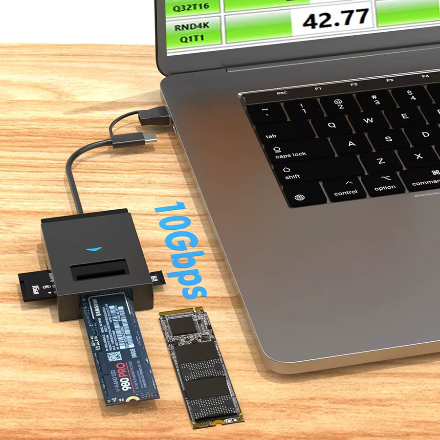Kebidu M.2 NVMe NGFF SSD-Gehäuse mit 10Gbps USB-C Anschluss und SD-TF-Kartenleser, Schwarz - Bild 2