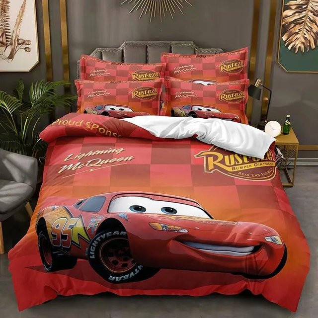 Paslu Bettwäsche Set Lightning McQueen Cartoon Autos in Rot, 3-teilig, B/H: 135 x 200 cm - Bild 1