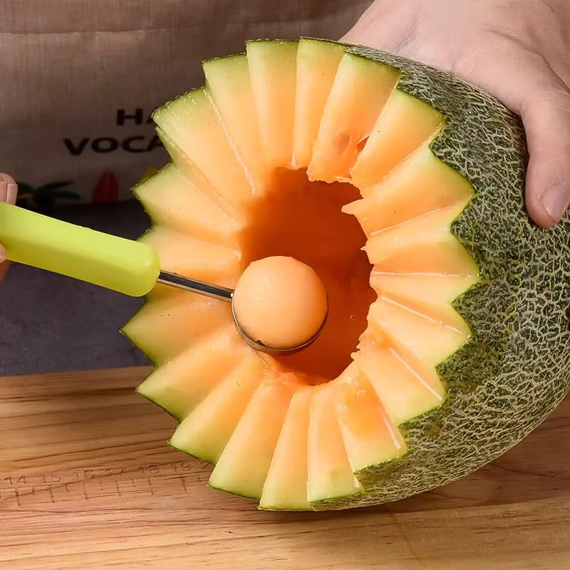 Venlohome 3-in-1 Obst- und Melonenmesser in Blau zum Schnitzen und Portionieren von Wassermelonen und Eis - Bild 2