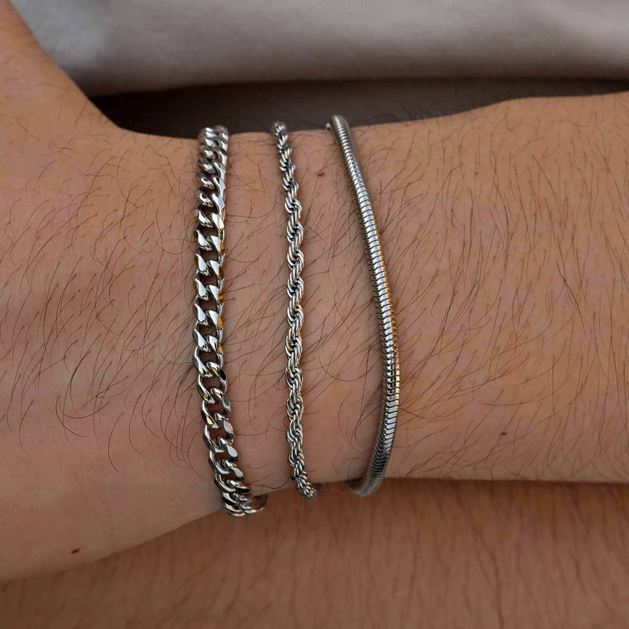 mprainbow Armband Set, kubanisch, Edelstahl, Silber, Herren - Bild 2
