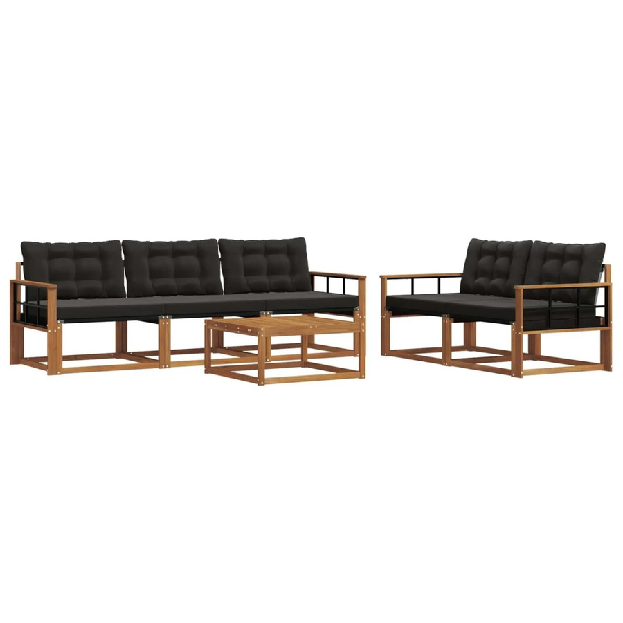 vidaXL Outdoor-Sofagarnitur 6-teilig aus Akazienholz und Textilene in Natur und Schwarz mit Kissen und Tisch - Bild 2