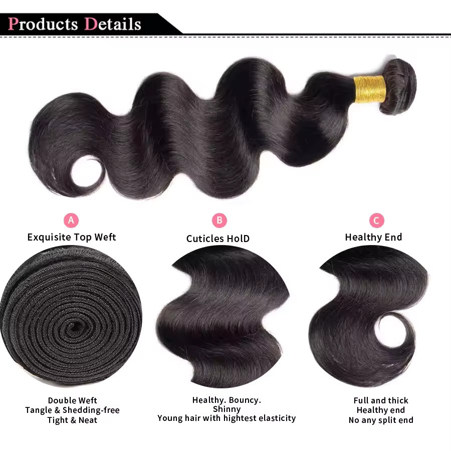 donxue Brasilianische Echthaar Bundles, Körperwelle, 180 Dichte, Damen - Bild 3