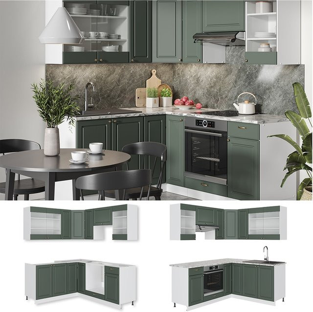 Vicco Eckküche Fame-Line Landhausstil in Weiß Grün Gold mit 190 cm Breite - Bild 1