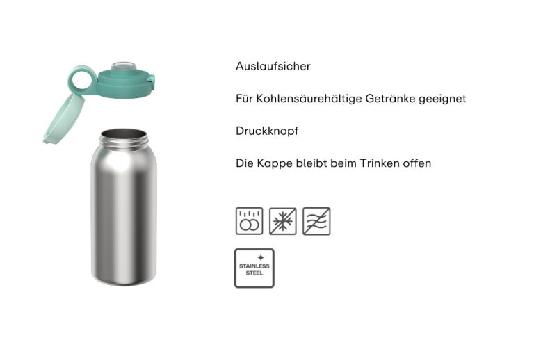 Mepal Campus Edelstahl Trinkflasche mit Klappdeckel, Farbe: Green/Silver, 600 ml - Bild 2