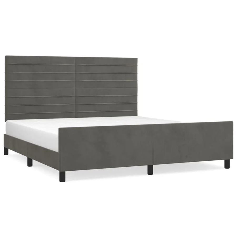 vidaXL Bettgestell mit Kopfteil aus Samt in Dunkelgrau, B/T/H: 160 x 200 x 128 cm (Breite: 160 cm, Höhe: 128 cm, Tiefe: 203 cm) - Bild 2