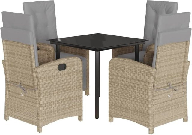 vidaXL 5-teilige Garten-Essgruppe aus Poly Rattan mit Glasplatte und Kissen in Beige, Schwarz und Grau - Bild 1