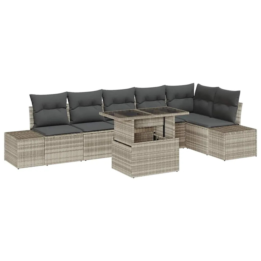 7-tlg. vidaXL Garten-Sofa-Set aus Poly Rattan in Hellgrau mit Stauraum und Polsterkissen - Bild 2