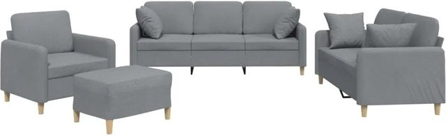 vidaXL 4-teilige Sofagarnitur mit Kissen in Hellgrau aus Stoff bestehend aus 3-Sitzer, 2-Sitzer, Sessel und Ottoman - Bild 1