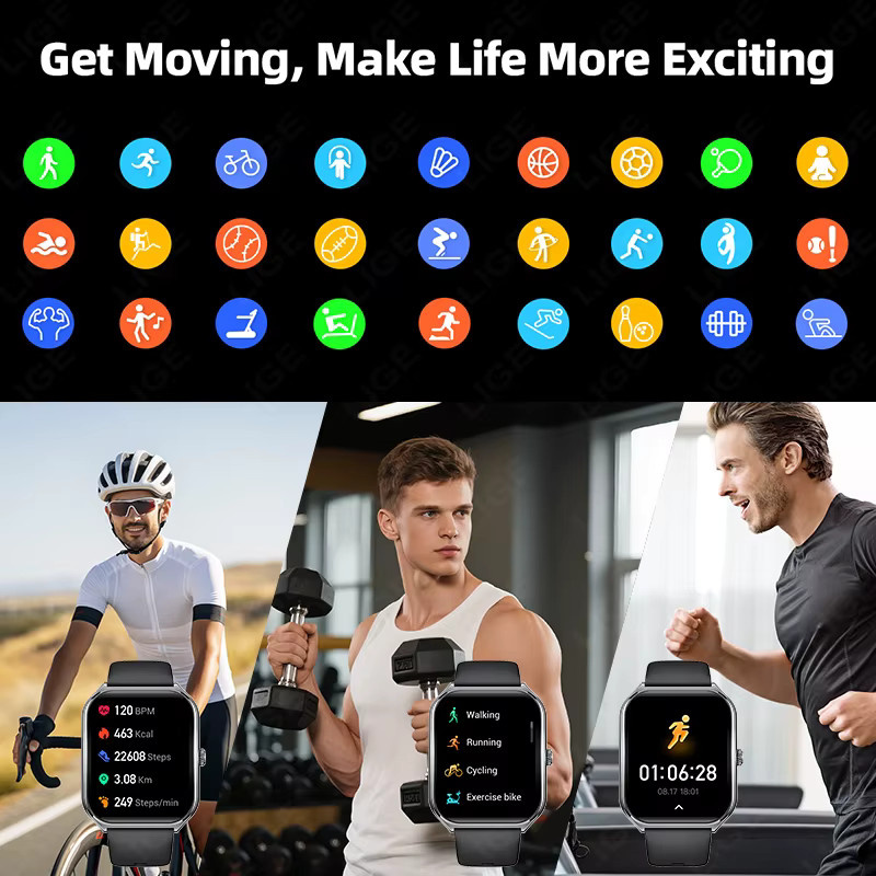 LIGE Smartwatch für Herren in Schwarz mit 1,96 Zoll AMOLED HD Display, Anruf-Erinnerung, kompatibel mit Android und iOS - Bild 4