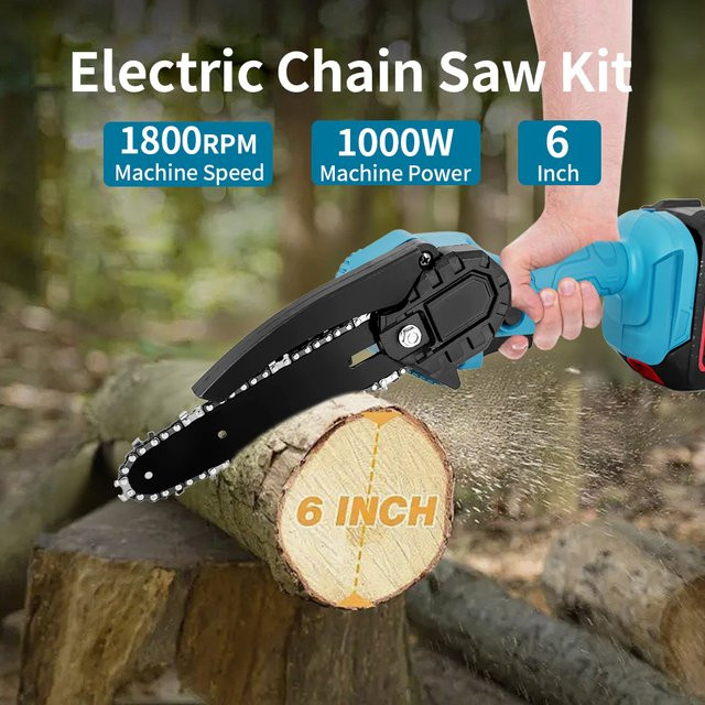 RDDSPON Mini-Kettensäge für Holzbearbeitung in Blau, kompatibel mit Makita 21 V Akku, 4/6 Zoll - Bild 1