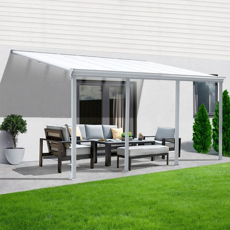 Aileenstore Terrassenüberdachung Aluminium als Bausatz in Weiß mit Sichtschienen und Hohlkammerplatten, Breite: 618 cm