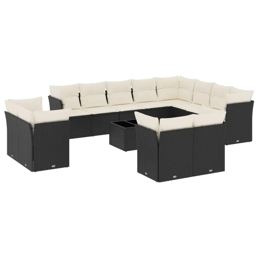 vidaXL 13-tlg Garten-Sofagarnitur aus Poly-Rattan mit Kissen in Schwarz - Bild 2