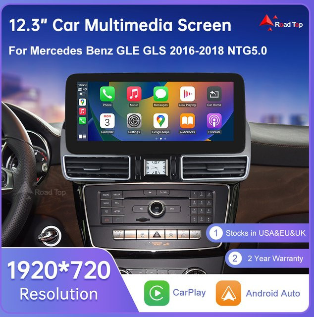 Road Top Linux Touchscreen-Autoradio für Mercedes Benz GLE GLS 2016–2018 mit 12,3 Zoll Display, GPS, Carplay, Android Auto, Airplay Mirroring, Schwarz - Bild 1