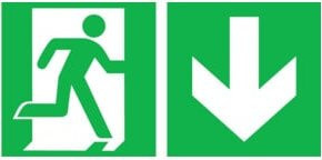 SafetyMarking Fluchtwegschild Notausgang rechts mit Pfeil abwärts aus Aluminium in Grün, B: 40 cm, H: 20 cm - Bild 1