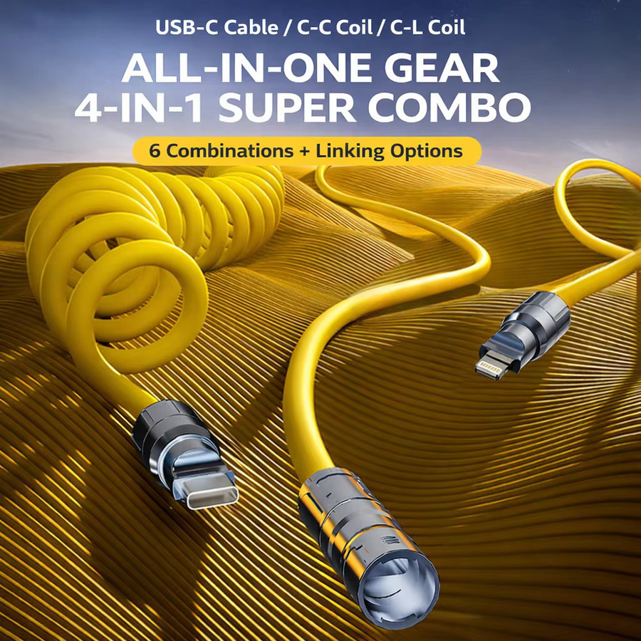 Eary Flüssigsilikon Spiralkabel Gelb mit abnehmbarem Metall-Stecker für mechanische Gaming-Tastaturen, Mac, iPad und PC, Länge: 2 m - Bild 2