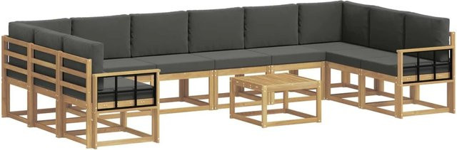 vidaXL Outdoor-Sofagarnitur in L-Form aus Akazienholz mit 11 Kissen in Anthrazit und Weiß - Bild 1