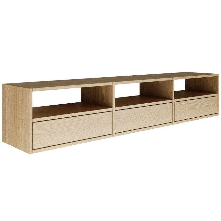 Selsey TV-Hängeboard Framme in Eiche Holzoptik, 3-türig mit offenen Ablagen, Breite: 150,1 cm, Tiefe: 30,0 cm, Höhe: 30,0 cm - Bild 2