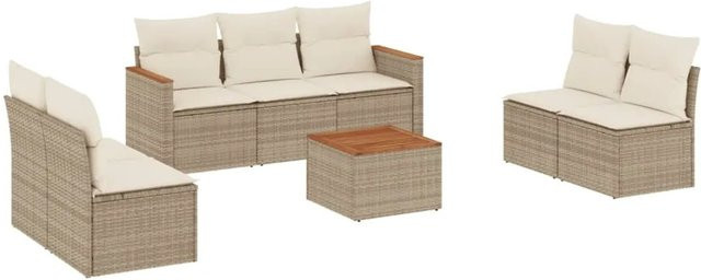 vidaXL 8-teilige Garten-Sofagarnitur aus Poly-Rattan und Akazienholz in Beige und Cremeweiß - Bild 1
