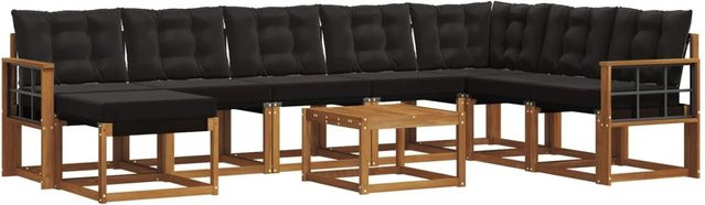 vidaXL Outdoor-Sofagarnitur 9-teilig aus Akazienholz und Textilene in Natur und Schwarz mit Kissen und Armlehnen - Bild 1