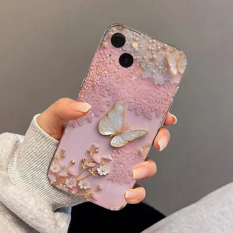 Rosa Handyhülle mit Spitze und Schmetterling für Samsung Galaxy S25 S24 S23 S22 A55 A54 A36 A35 A16 A15 A06 FE Ultra Plus Cover - Bild 3