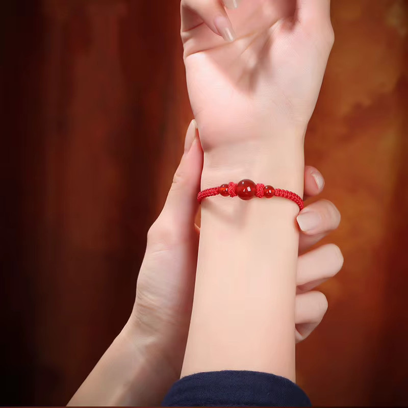 HJUEY Armband, rotes Schnur-Imitat, natürlicher Achat, Unisex - Bild 2