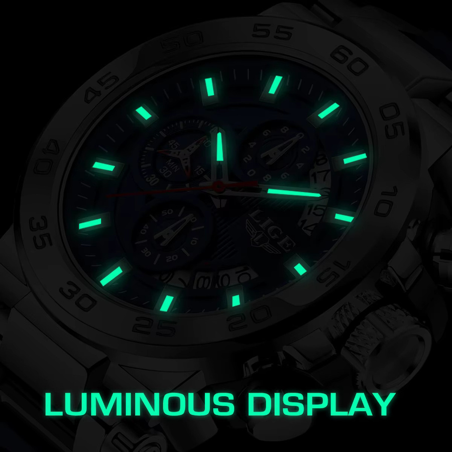 LIGE Armbanduhr Chronograph, Quarz, Edelstahl, Blau, Herren - Bild 2