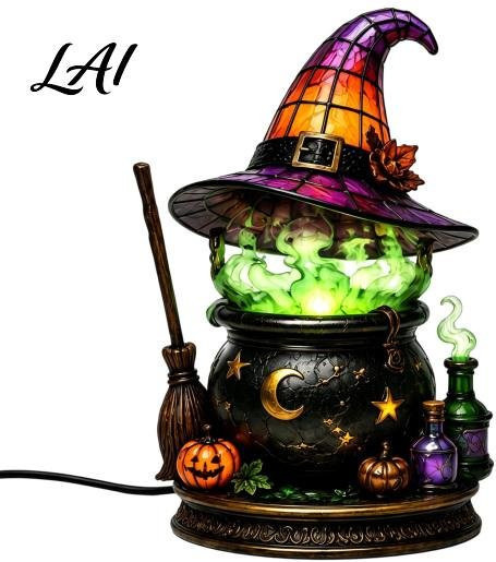 AugustineClay Hexenhut Lampe Gotisches Nachtlicht in Schwarz mit warmweißem Leuchten und Multicolour-Akzenten - Bild 1