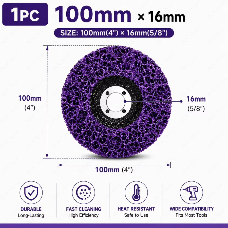 Poly-Korallen-Schleifstreifenrad in Violett zur Lackreinigung und Rostentfernung für Metalloberflächen mit Durchmessern von 100mm, 115mm oder 125mm - Bild 4