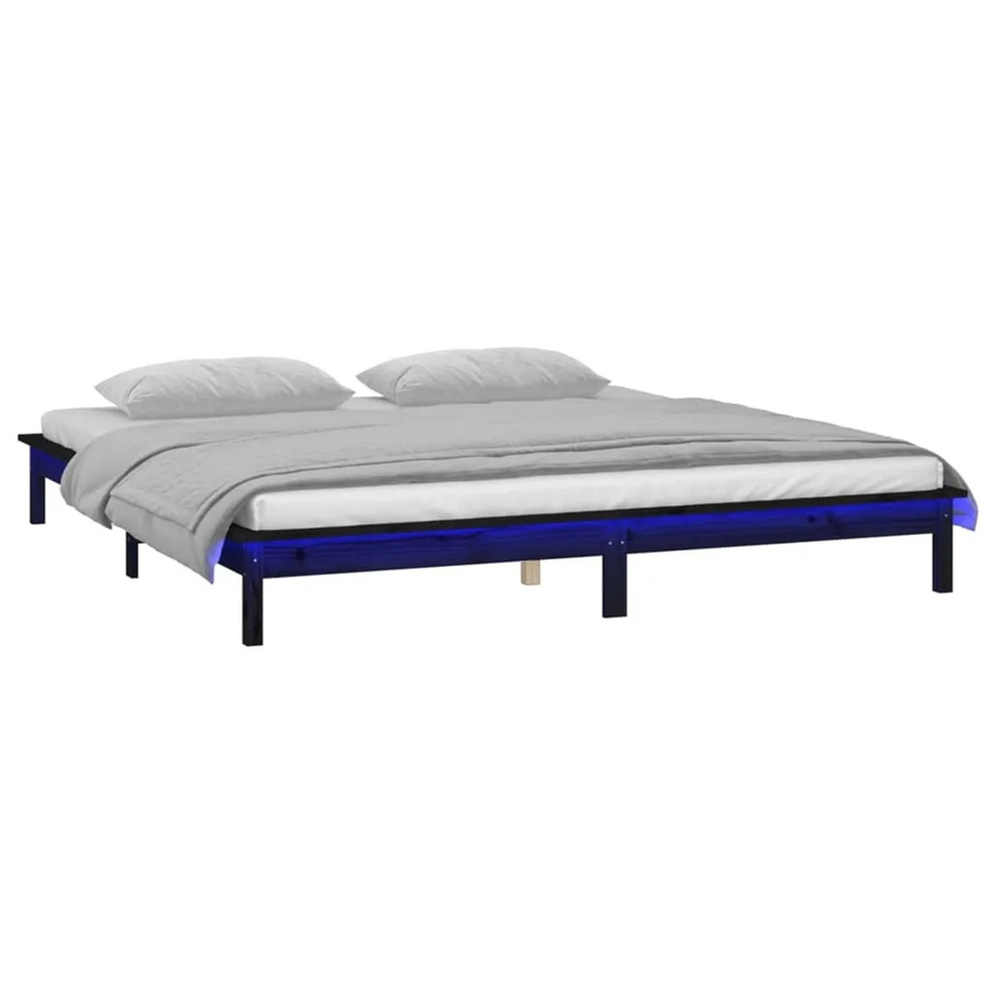 vidaXL Massivholzbett aus Kiefernholz mit LED-Unterbettbeleuchtung und USB-Ladeport in Schwarz, B/T/H: 120 x 190 x 131,5 cm - Bild 2