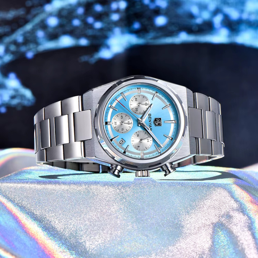 BENYAR Chronograph Armbanduhr, Quarz, Edelstahl, Blau, Herren - Bild 5