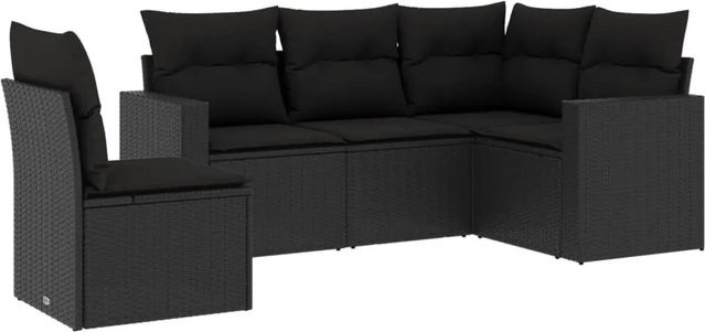 vidaXL 5-teilige Garten-Sofagarnitur in L-Form mit Kissen, Schwarz, Poly Rattan und Metallgestell - Bild 1