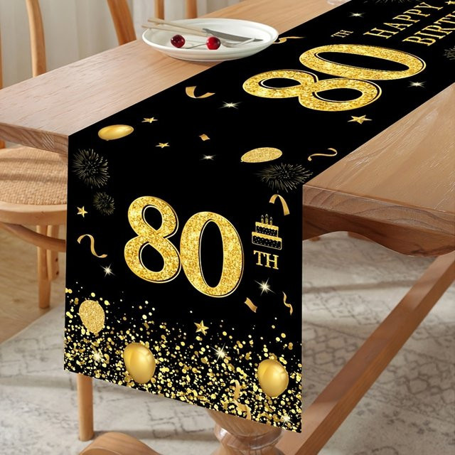 VIKAMA Tischflagge zum 80. Geburtstag in Schwarz-Gold als Party-Dekoration für dein Geburtstagsbankett - Bild 1