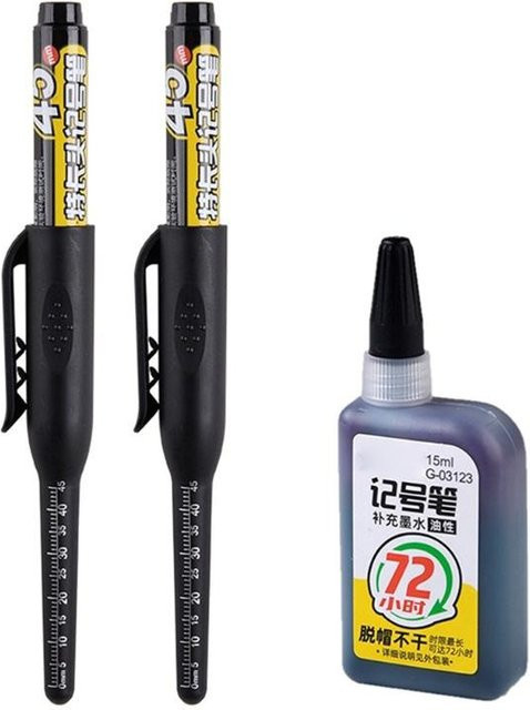 2 Stück Nachfüllbare Tiefloch-Markierstifte in Schwarz mit 15ml Nachfülltinte und 45mm langer Spitze für Holz, Keramikfliesen und Metall - Bild 1