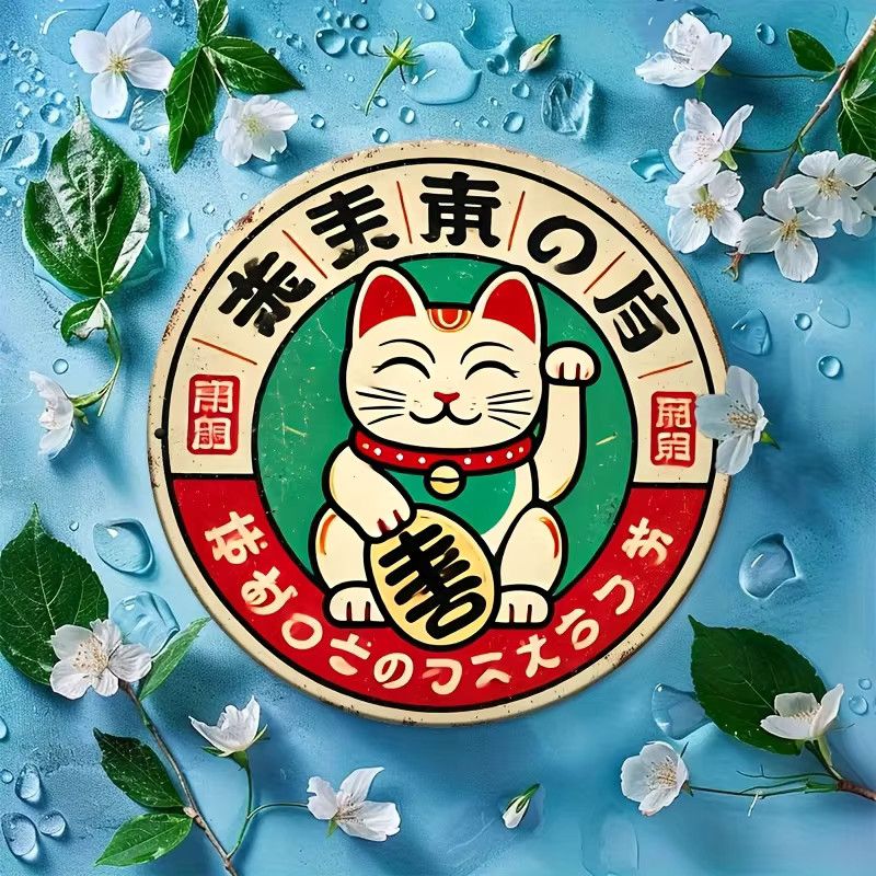 Potdemiel Vintage Maneki Neko Wanddekoration aus Aluminium, rund, Multicolor, Durchmesser: 20,3 cm - Bild 3