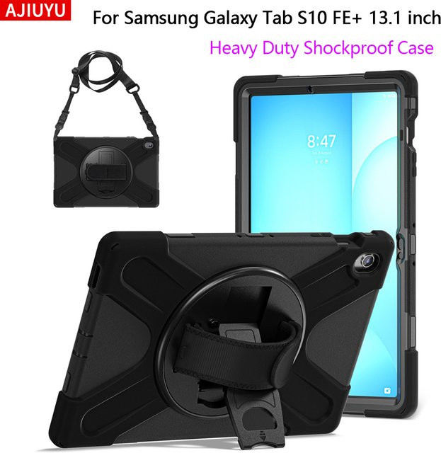 AJIUYU Stoßfeste Kinder Tablet-Hülle für Samsung Galaxy Tab S10 FE und S10 FE Plus (13,1 Zoll), Modell SM-X620 X626B, inklusive Schultergurt, Schwarz - Bild 1
