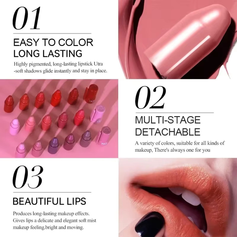 Matte Velvet Lipstick Crayon Kit, Pink Red, Mehrfarbiger Lippenstift - Bild 2