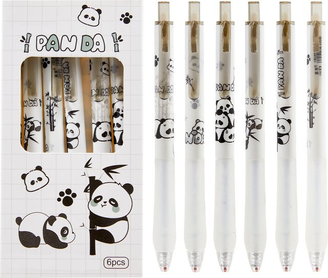 6-teiliges Panda Gelstift-Set mit Push-Aktivierung in Weiß für Schule und Büro - Bild 1